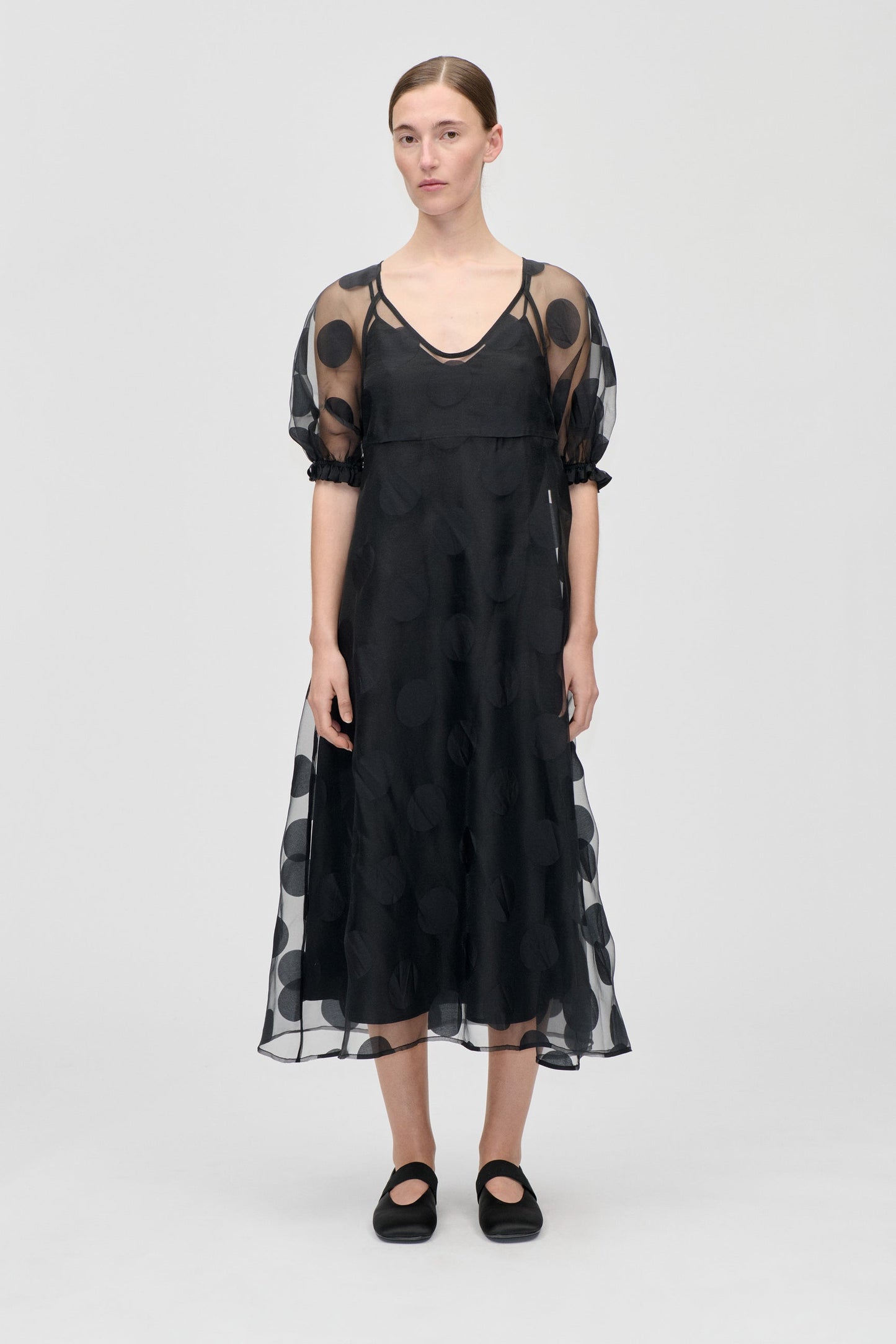 Dotted Organza, Puff Sleeve Long Dress