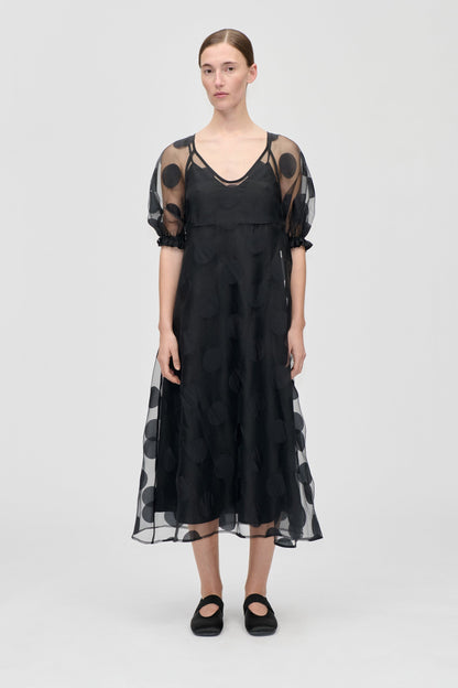 Dotted Organza, Puff Sleeve Long Dress