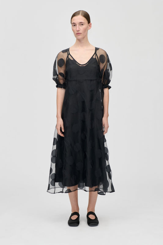 Dotted Organza, Puff Sleeve Long Dress
