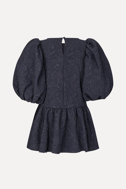 Stretch Jacquard, Puff Sleeve Peplum Top