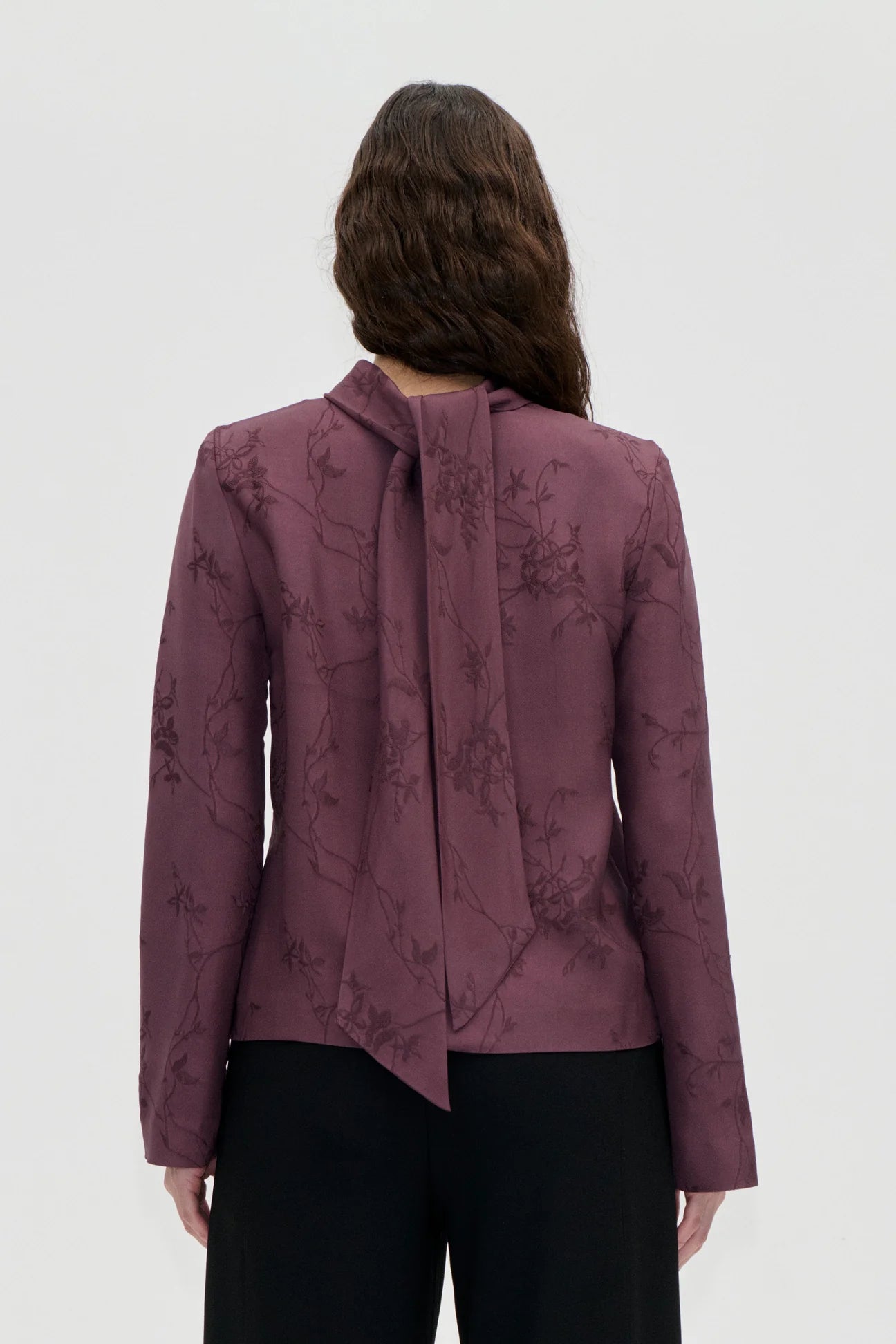 2548 Fluid Jacquard, Relaxed Tie Neck Blouse