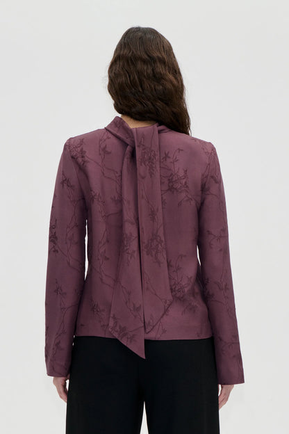 2548 Fluid Jacquard, Relaxed Tie Neck Blouse