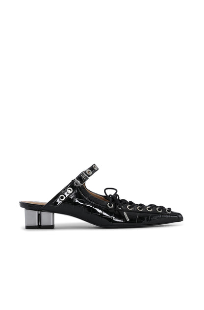 Eyelets Lace Up Mule Shiny Croco