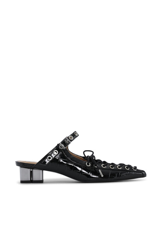 Eyelets Lace Up Mule Shiny Croco