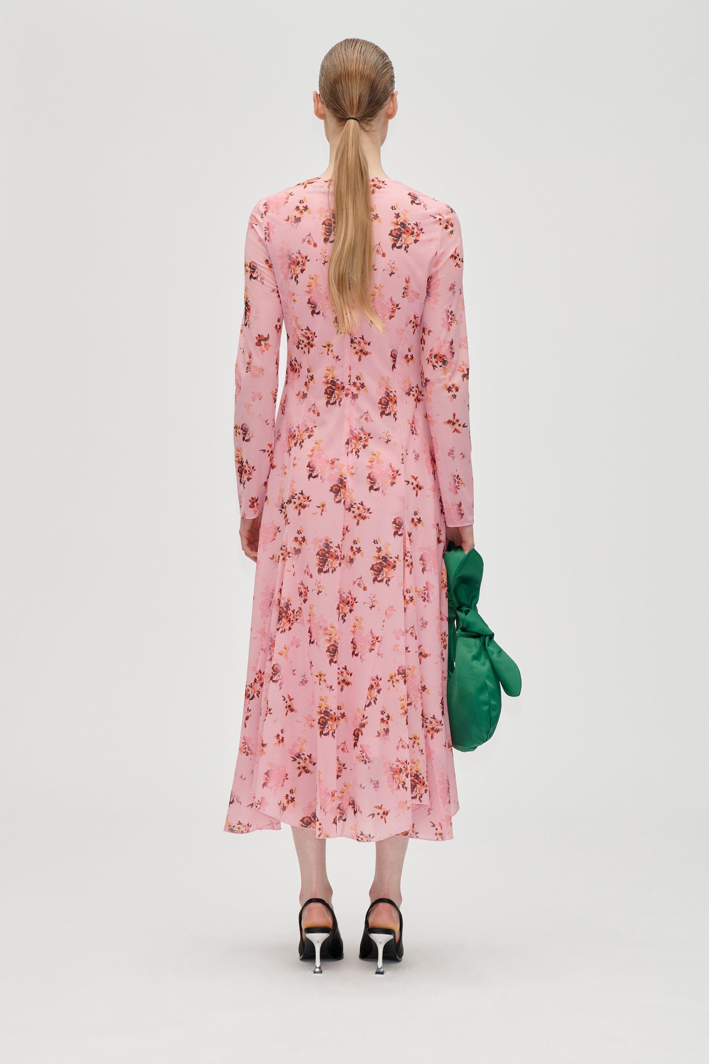 Sheer Ruffling Jersey, Long Sleeve Ruffling Midi Dress