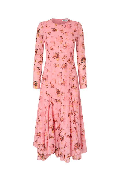 Sheer Ruffling Jersey, Long Sleeve Ruffling Midi Dress