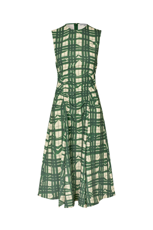 Checkered Cady, Sleeveless Gathered Midi Dress