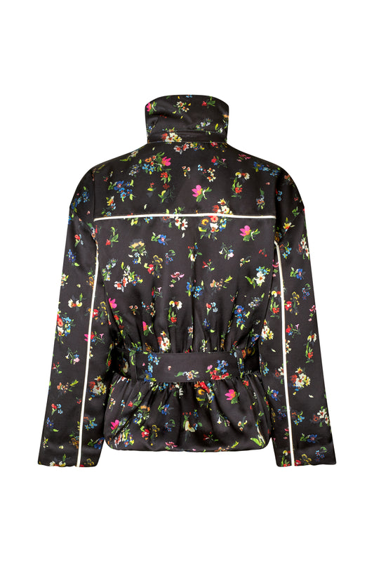 Satin Ruffle, Cinched Aviator Bomber Jacket