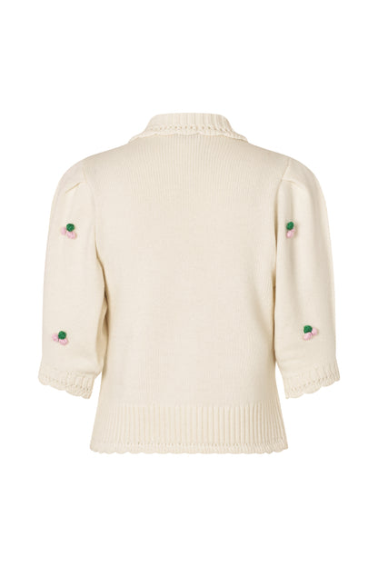 Midweight Wool, Bubble Knit Polo Cardigan