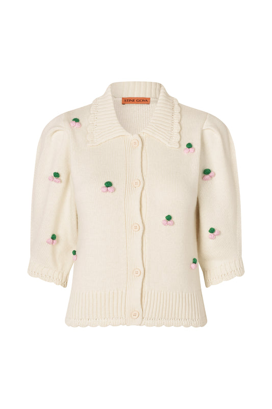 Midweight Wool, Bubble Knit Polo Cardigan