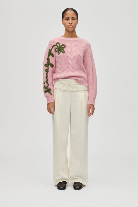 Midweight Alpaca Knit, Crewneck Motif Sweater