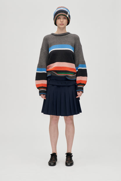 Pinstripe Tailoring, Belted Pleated Skirt