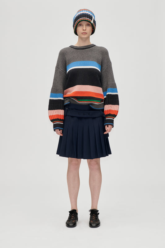 Pinstripe Tailoring, Belted Pleated Skirt