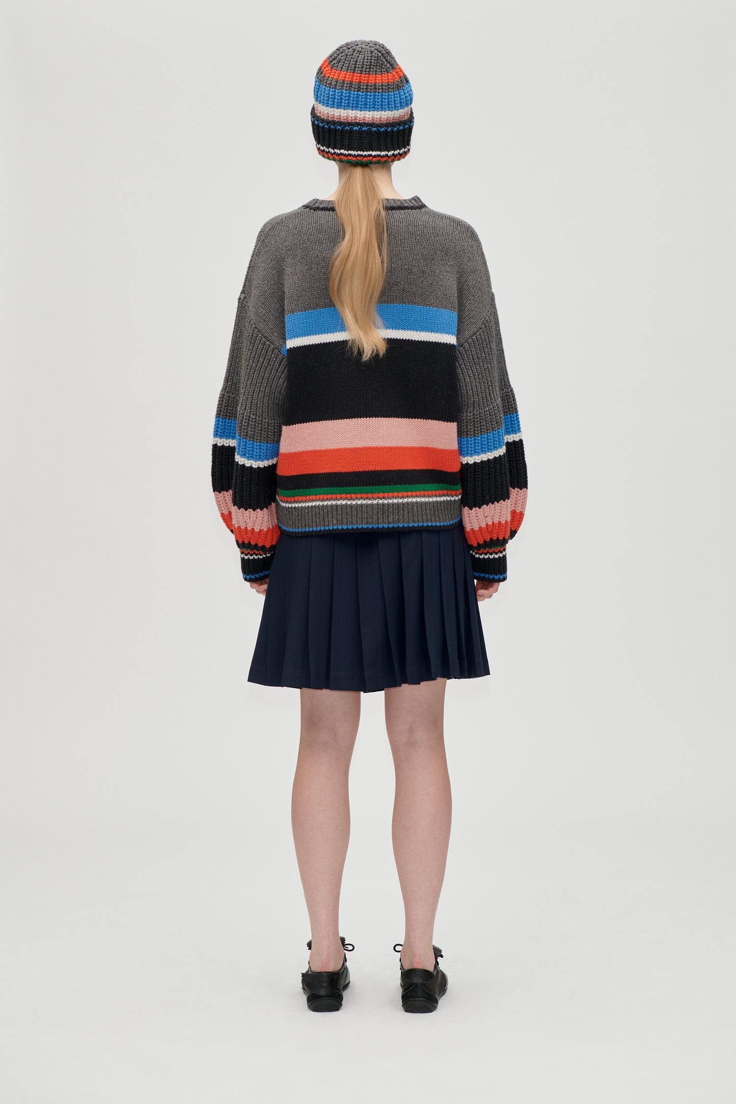 Pinstripe Tailoring, Belted Pleated Skirt