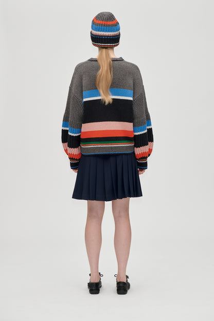 Pinstripe Tailoring, Belted Pleated Skirt