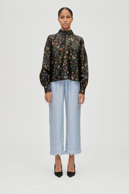Flat Textured Poly, Gathered Long Sleeve Top