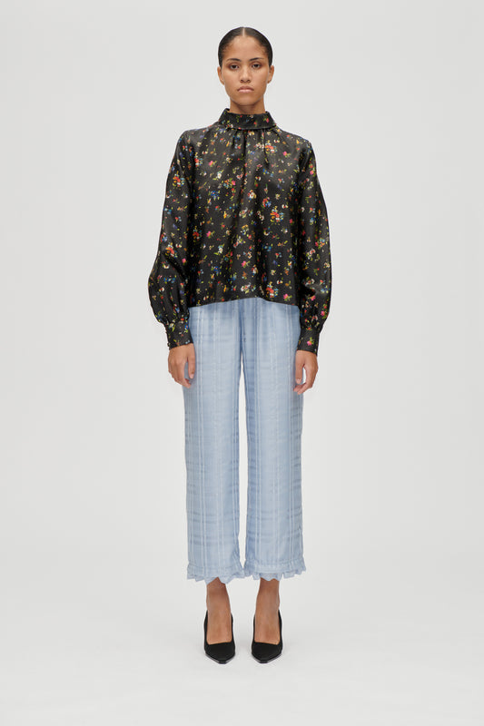 Flat Textured Poly, Gathered Long Sleeve Top