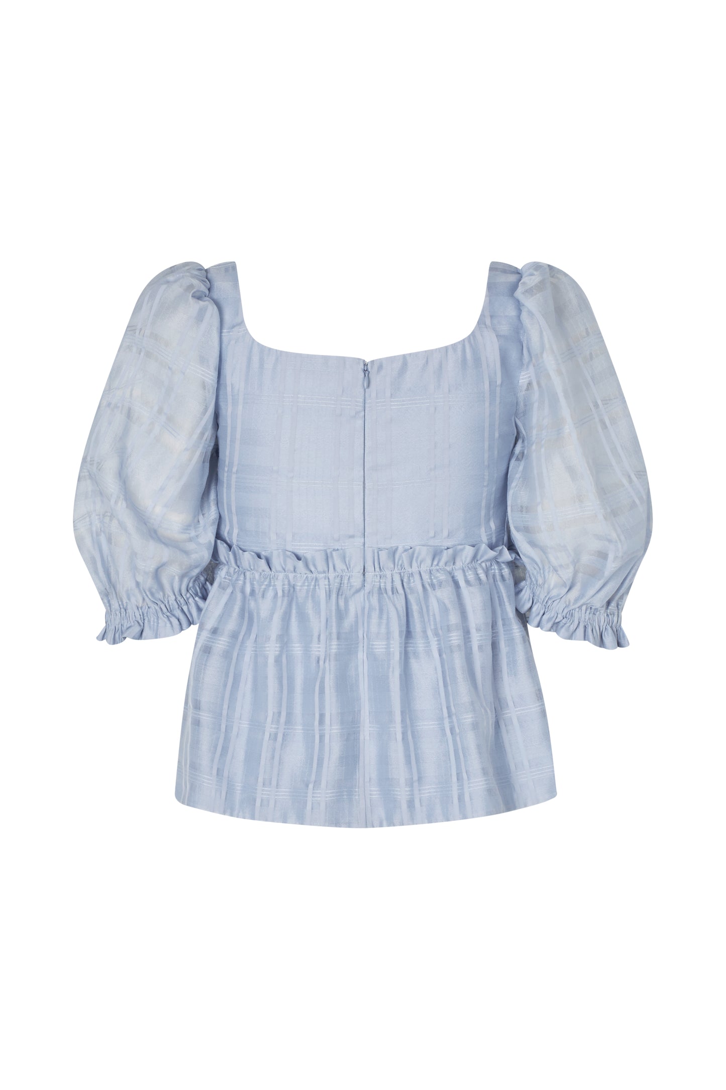 Sheer Organza Plaid, Sheer Ruffling Puffy Sleeve Top