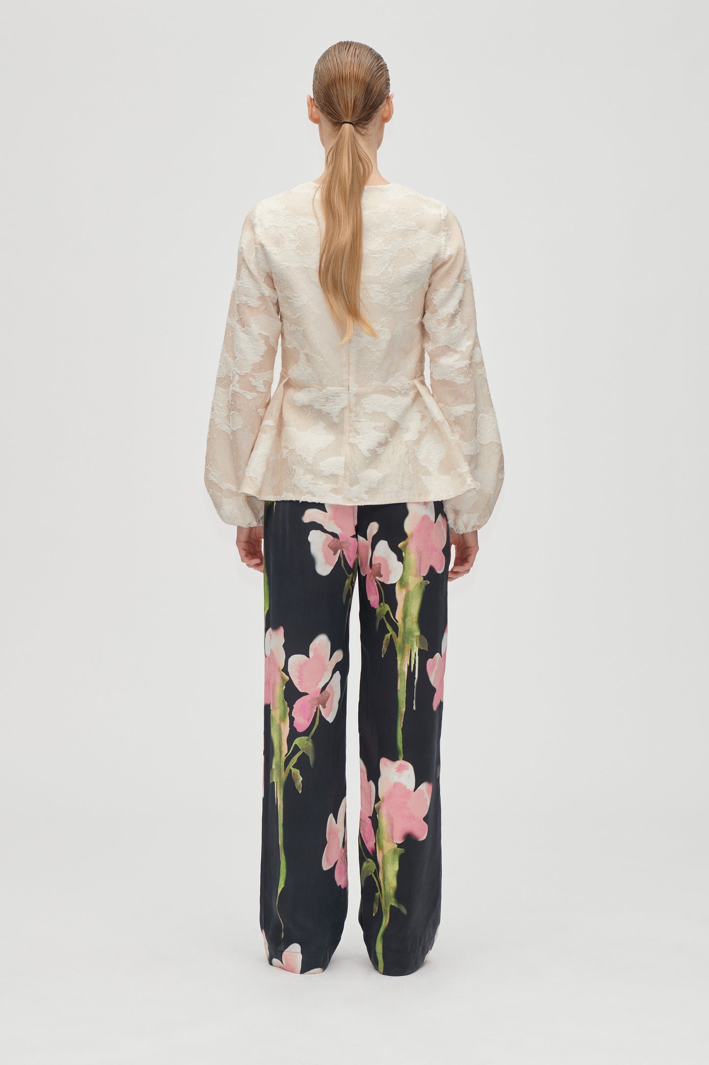 Airy Jacquard, Romantic Ruffling Long Sleeve Top