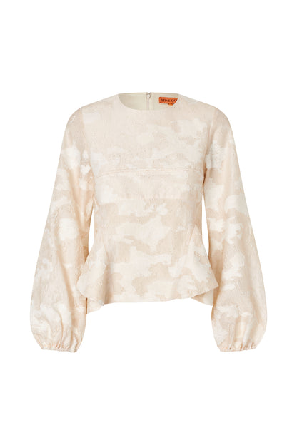 Airy Jacquard, Romantic Ruffling Long Sleeve Top