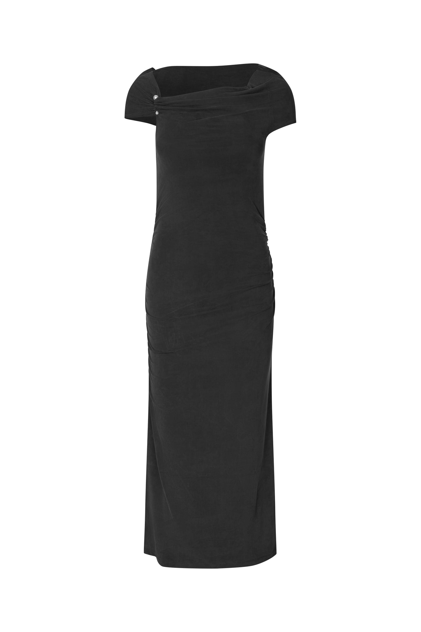 2554 Cupro Jersey, One Shoulder Draped Midi Dress