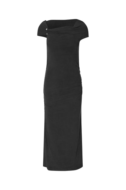 2554 Cupro Jersey, One Shoulder Draped Midi Dress