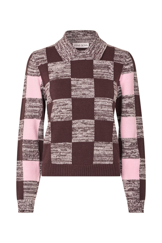 2386 Cotton Mix, Mix Stripe Polo Collar Sweater