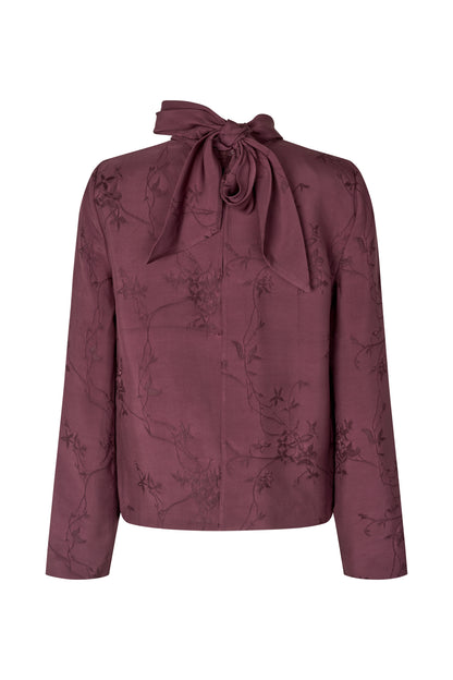 2548 Fluid Jacquard, Relaxed Tie Neck Blouse