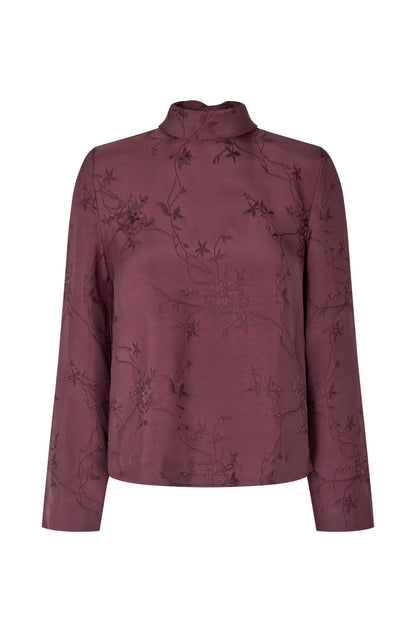 2548 Fluid Jacquard, Relaxed Tie Neck Blouse