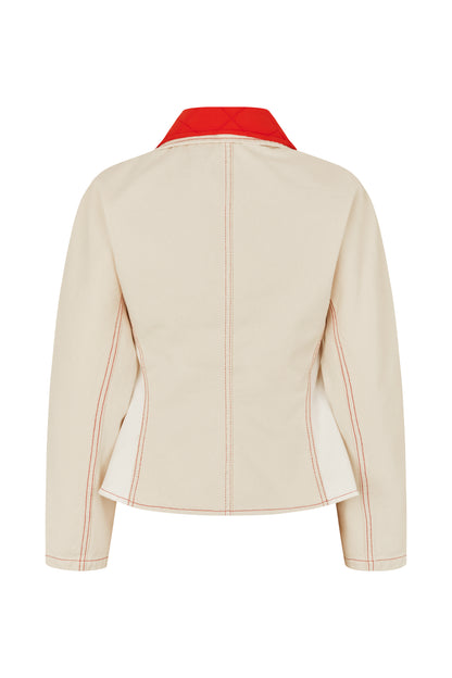 Double Rinse Denim, Peplum Collar Jacket