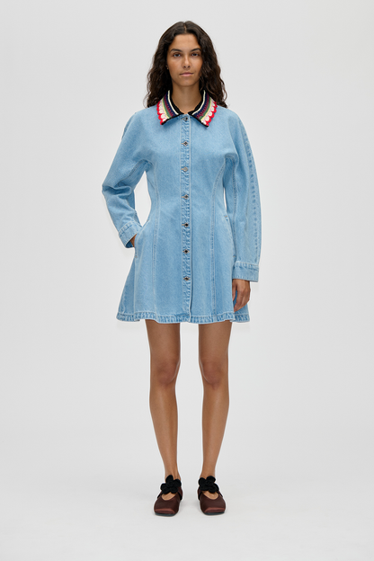 2453 Double Rinse Denim, Collared Coat Mini Dress