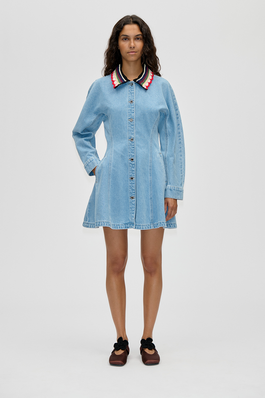 2453 Double Rinse Denim, Collared Coat Mini Dress