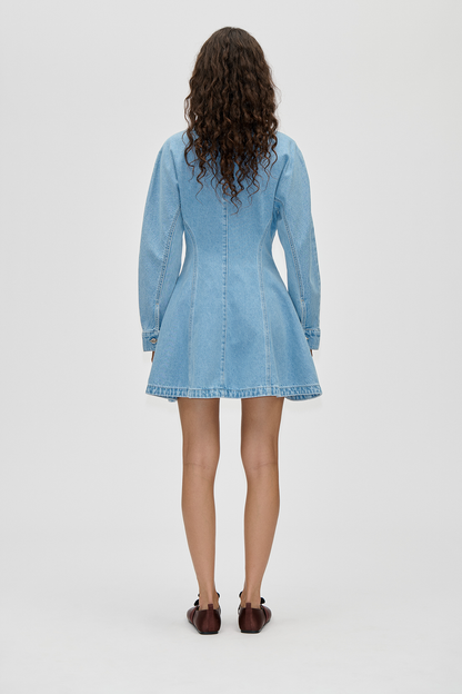 2453 Double Rinse Denim, Collared Coat Mini Dress