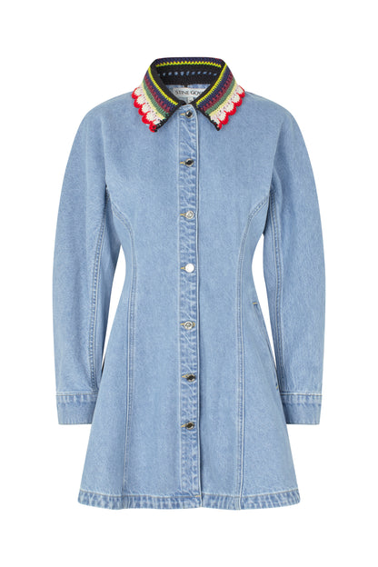 2453 Double Rinse Denim, Collared Coat Mini Dress