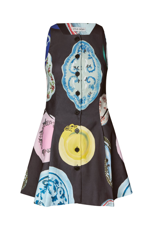 2330 Double Sided Crepe, Sleeveless Button-Up Mini Dress