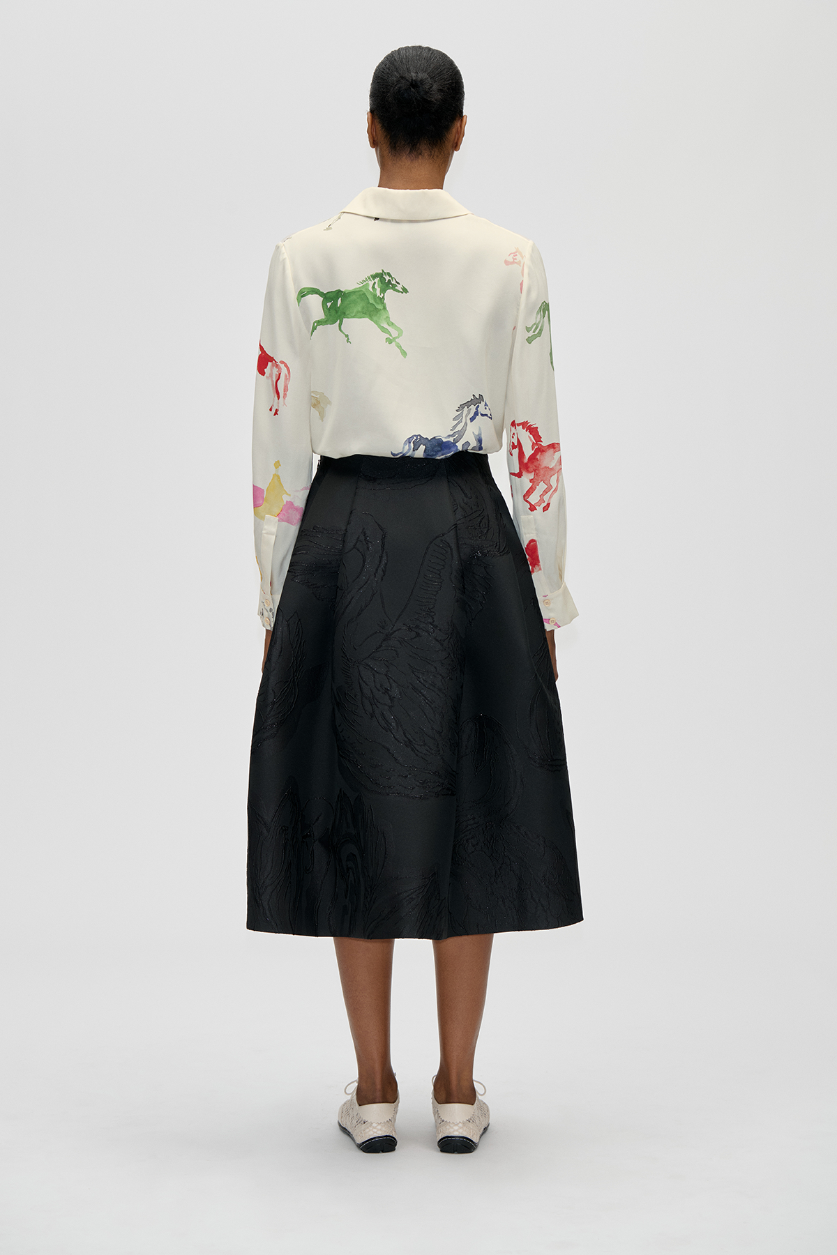 2269 Woven Jacquard, Voluminous Midi Skirt