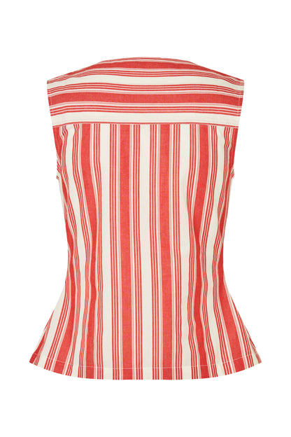 2487 Striped Embroidered Cotton, Tie Front Vest