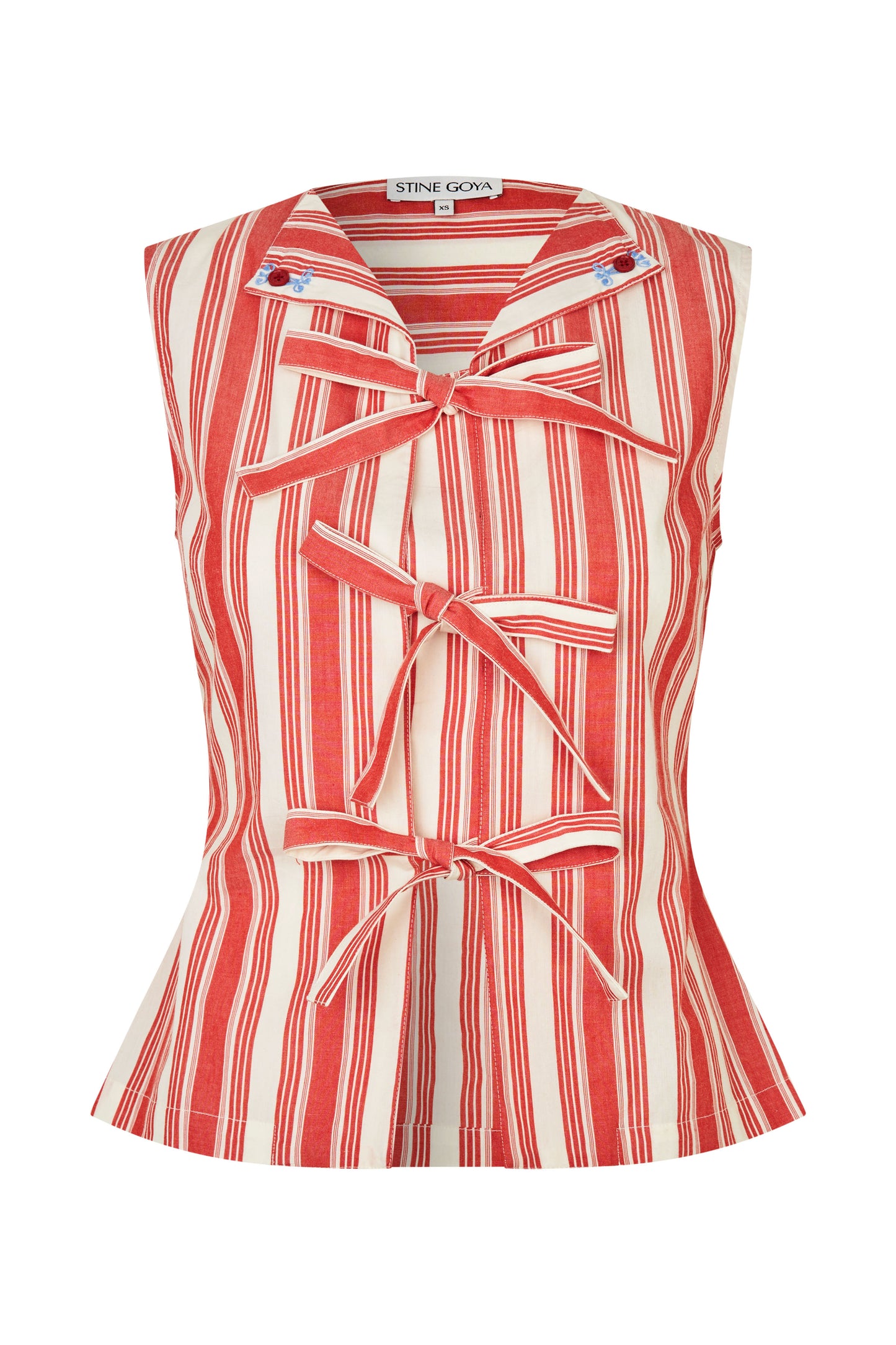 2487 Striped Embroidered Cotton, Tie Front Vest