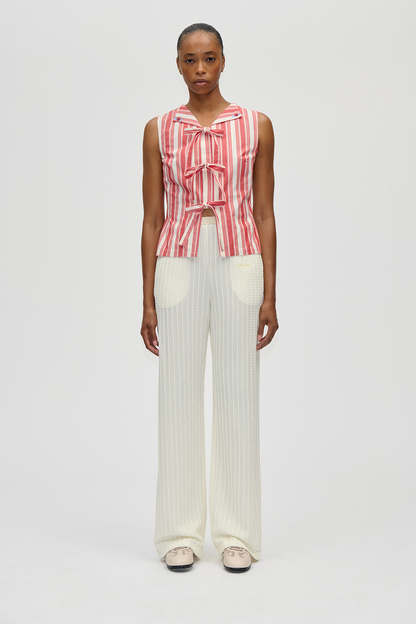 2487 Striped Embroidered Cotton, Tie Front Vest