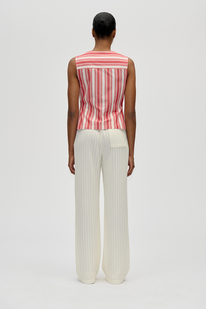 2487 Striped Embroidered Cotton, Tie Front Vest