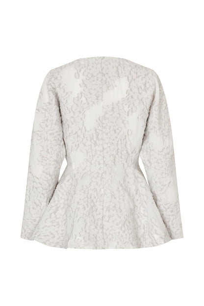 2493 Textured Fil Coupe, Flared Hem Zip-Up Top