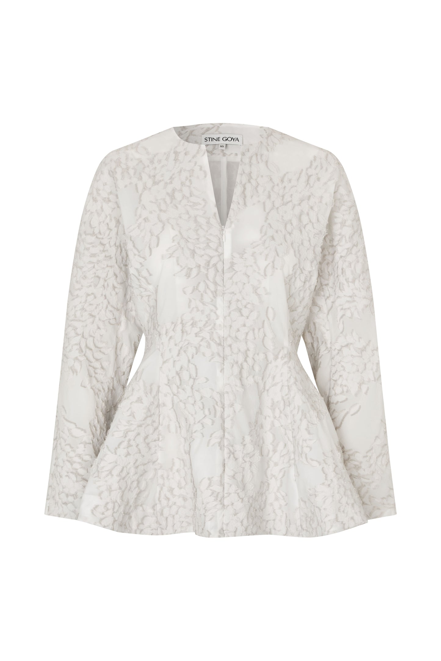 2493 Textured Fil Coupe, Flared Hem Zip-Up Top