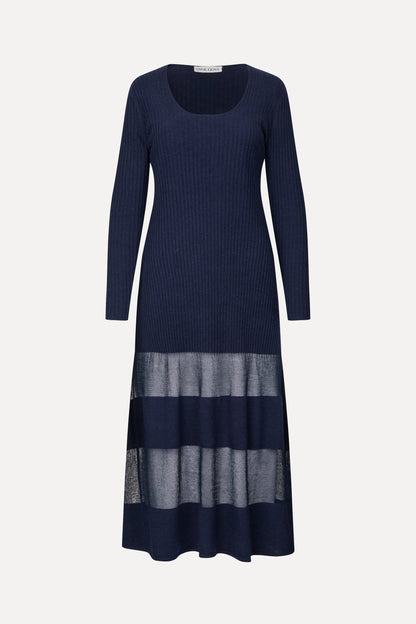 Wool Knit Blend, Scoopneck Fitted Long Sleeve Dress