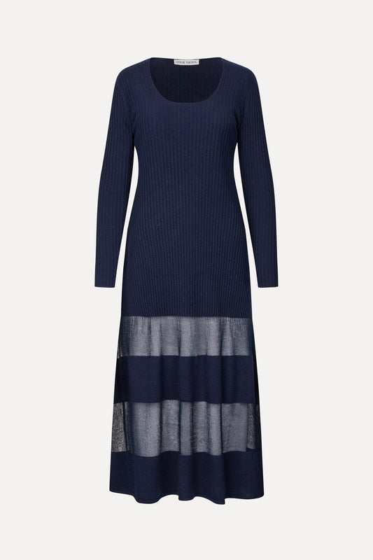 Wool Knit Blend, Scoopneck Fitted Long Sleeve Dress