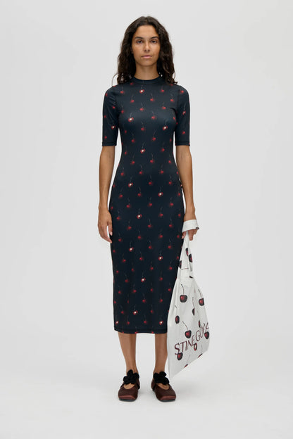 2244 Stocking Jersey, Short Sleeve Crewneck Midi Dress