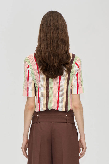 2100 Tricot Knit, Short Sleeve Crochet Polo
