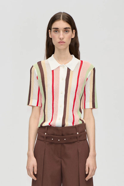 2100 Tricot Knit, Short Sleeve Crochet Polo