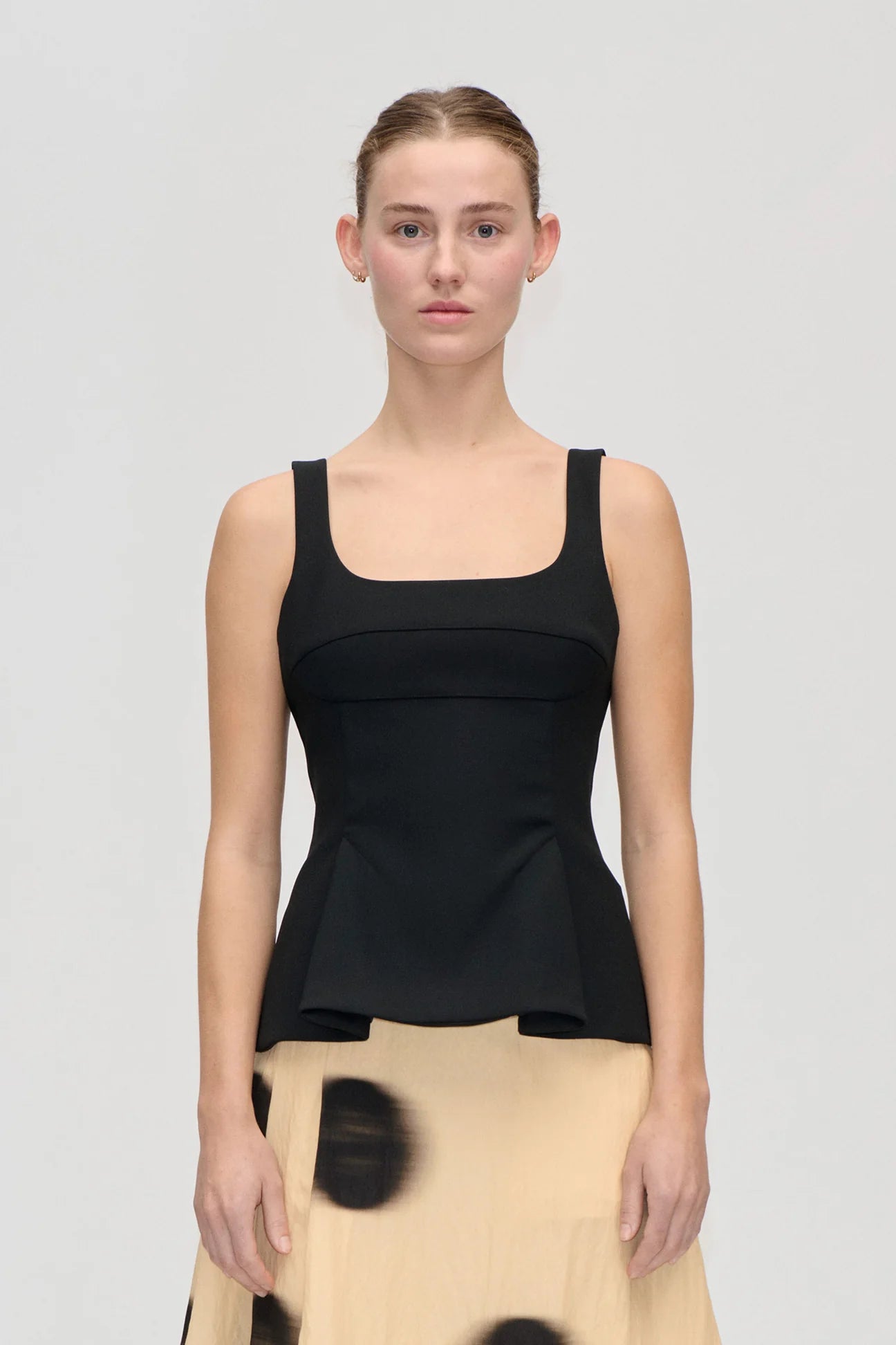 2330 Double Sided Crepe, Sleeveless Fitted Waist Top