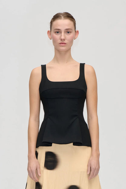 2330 Double Sided Crepe, Sleeveless Fitted Waist Top