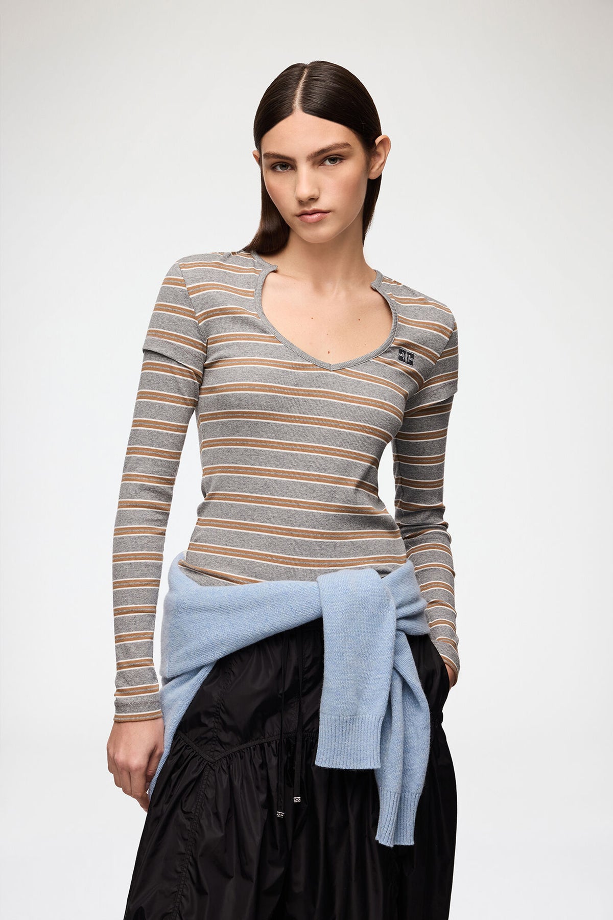 Soft Cotton Ribb V neck Longsleve